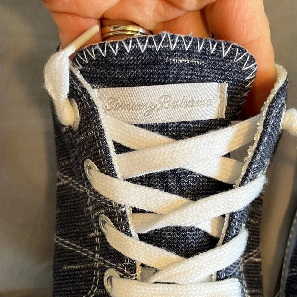 Tommy Bahama Navy Stripe Slip-On Sneakers with White Accents - Picture 2 of 6